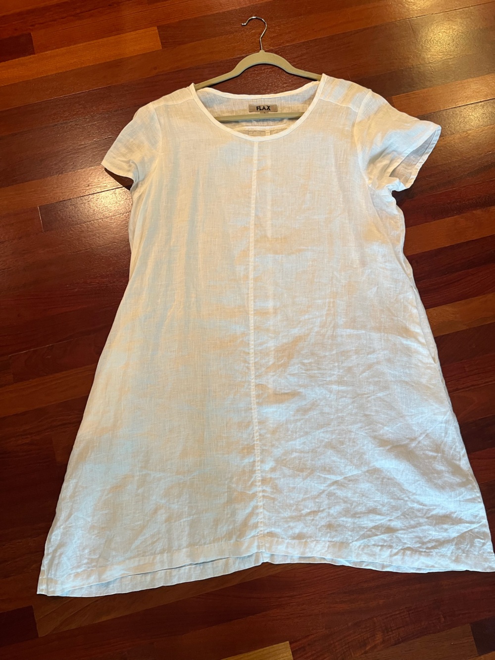 Flax White Linen Short-Sleeve A-Line Dress Large